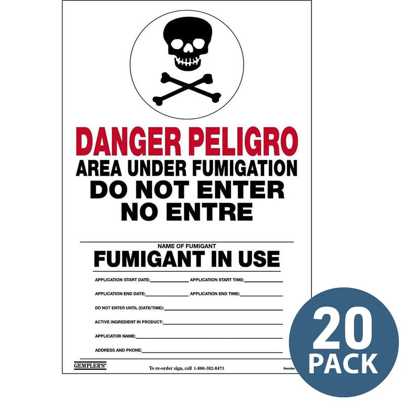 Gemplers Bilingual Warning Sign for Fumigant Applications, 14" W. x 21" H. | 20 Pack