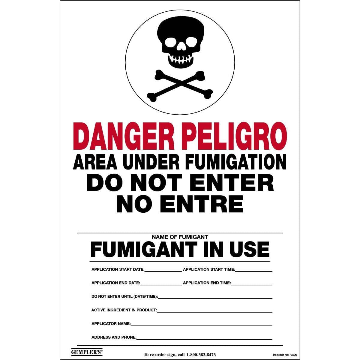Gemplers Bilingual Warning Sign for Fumigant Applications