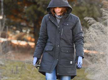 Woman wearing black winter coat