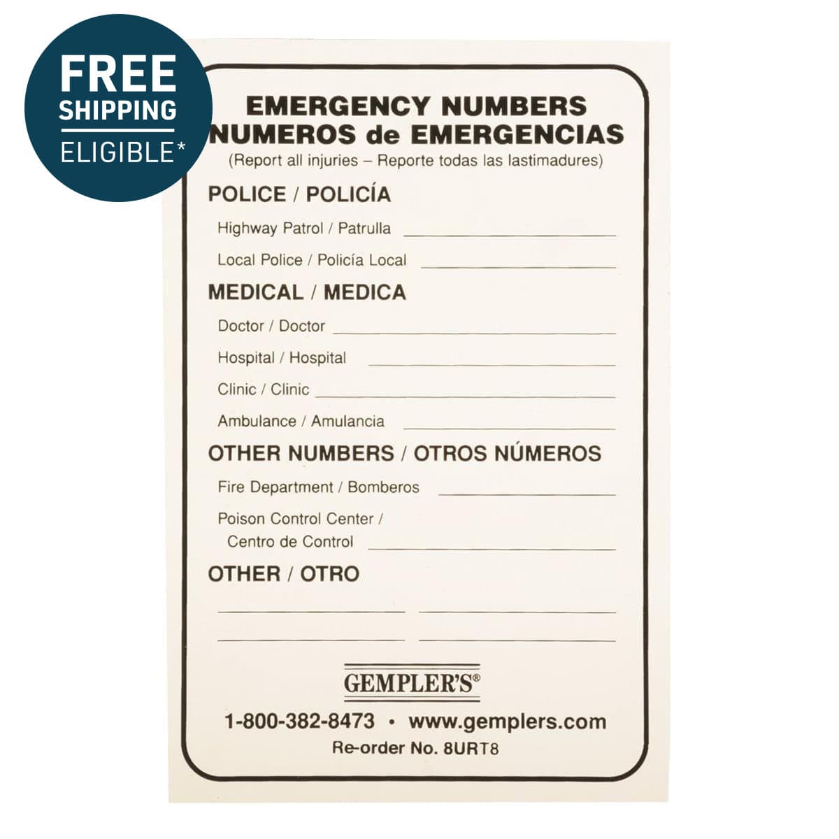 Gemplers Required Emergency Information Self-Adhesive Label