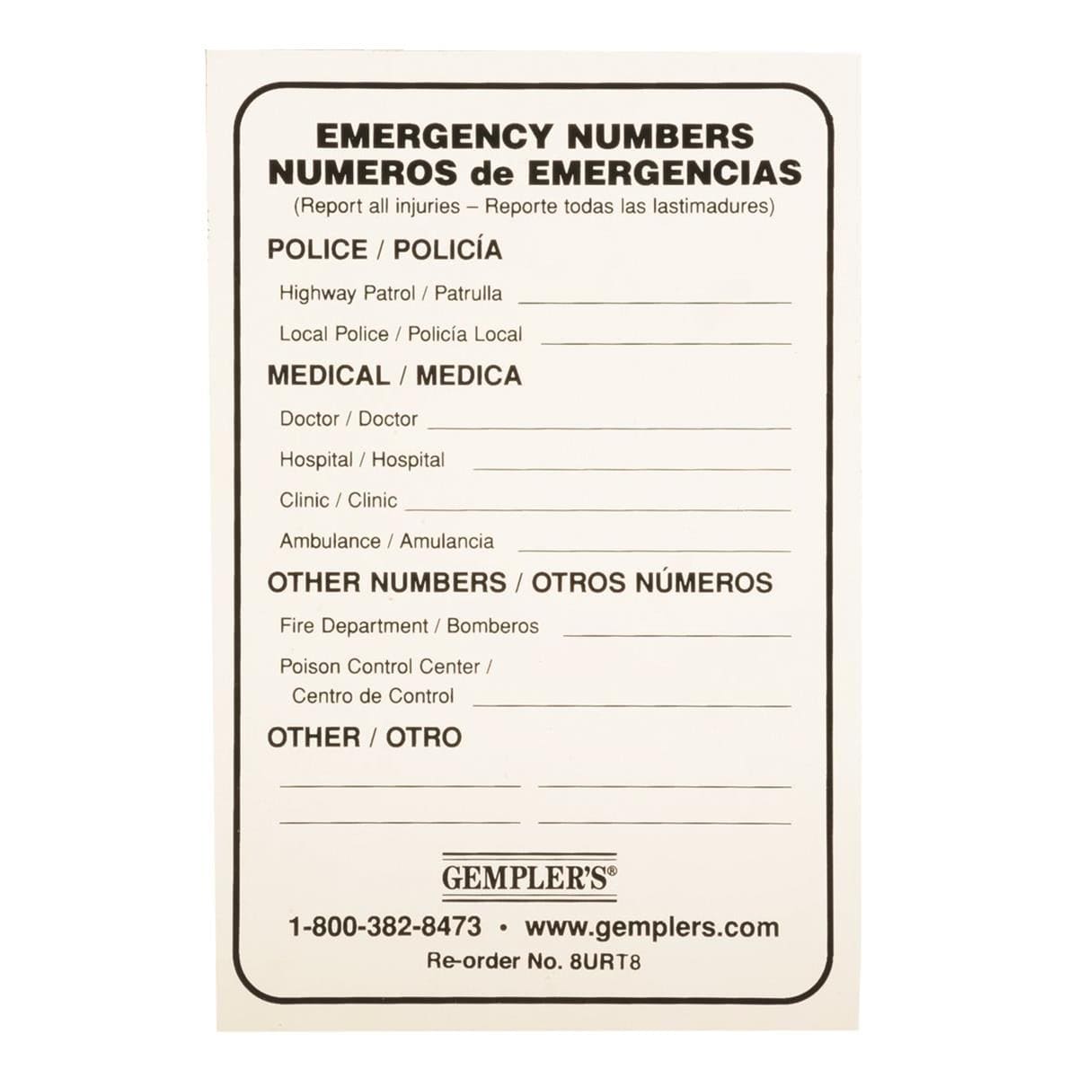 Gemplers Required Emergency Information Self-Adhesive Label