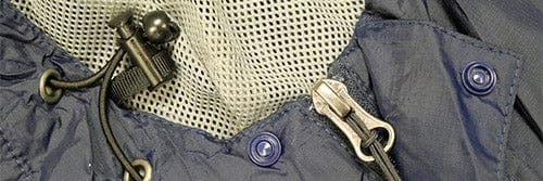 Various closures on a rain jacket