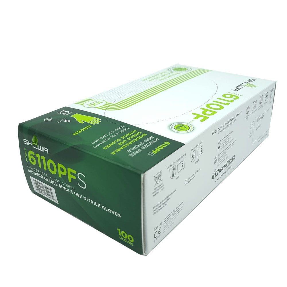 SHOWA 6110PF 4-mil Biodegradable Green Nitrile Gloves
