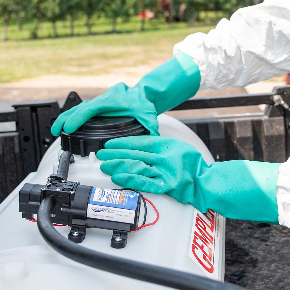 Gemplers 15-mil Chemical Resistant 13" Nitrile Gloves | 1 pair In Use+++Gemplers 15-mil Chemical Resistant 13" Nitrile Gloves | 1 pair In Use