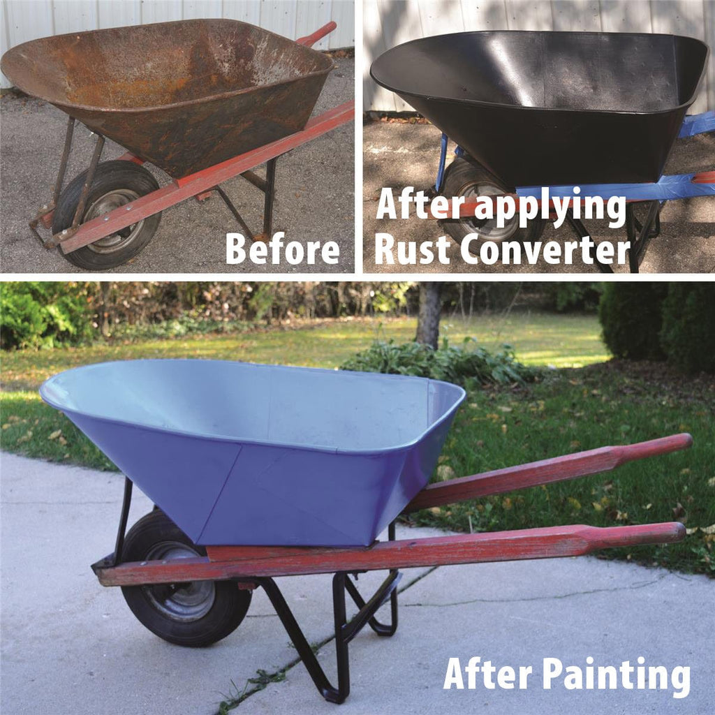Image showing before, during, and after application of Gemplers Rust Converter