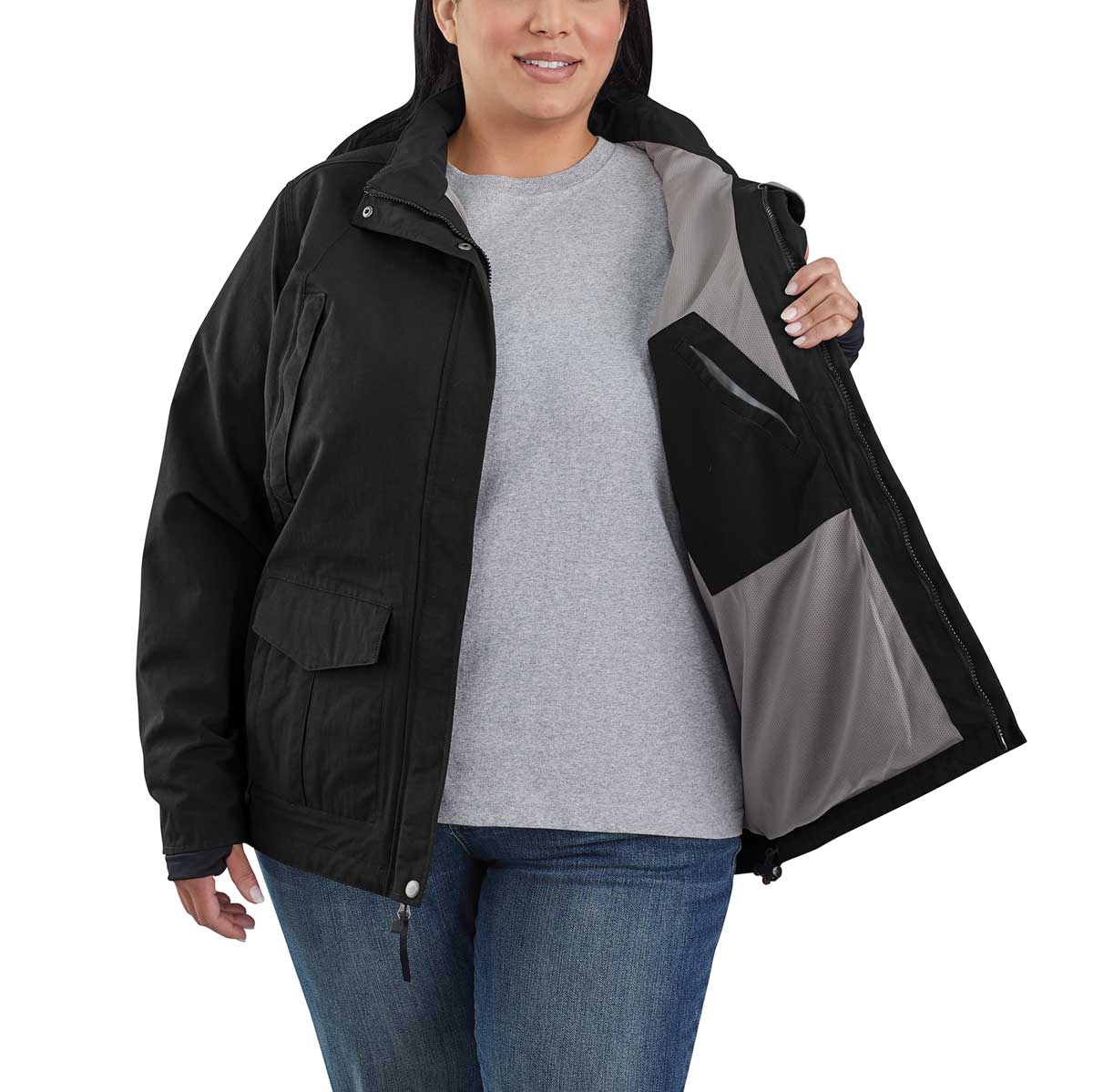 Left side of Carhartt Women's Shoreline Jacket on model