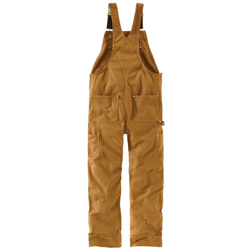 View of the back of the Carhartt Men's Duck Bib Overall - Brown