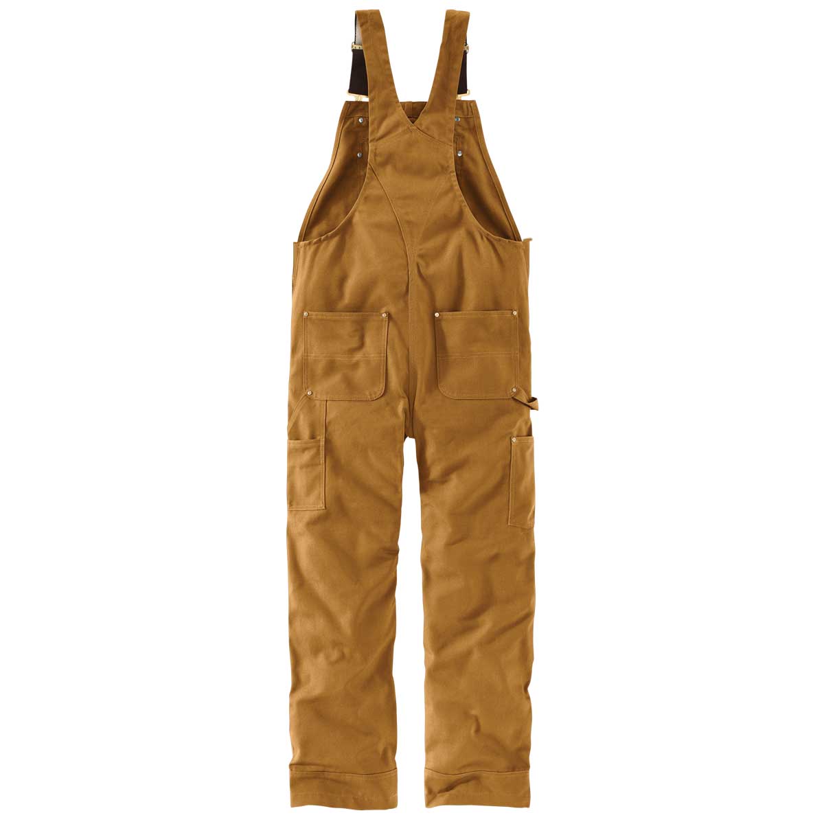 View of the back of the Carhartt Men's Duck Bib Overall - Brown