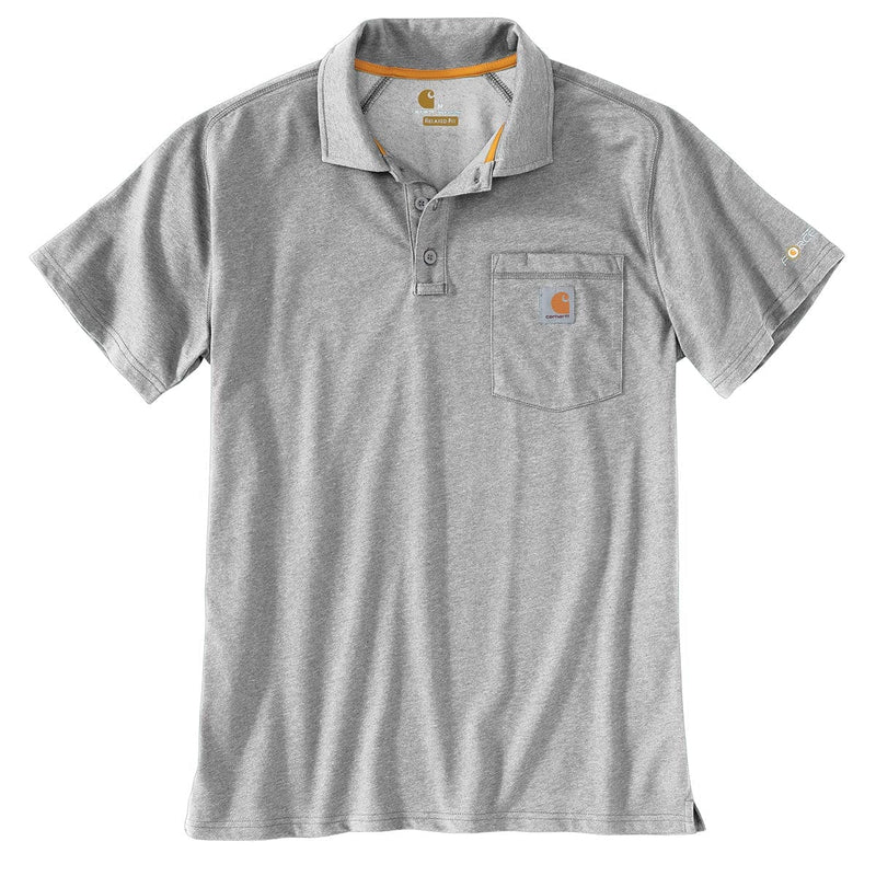 Heather Grey Carhartt Men's Force Relaxed Fit Midweight Short-Sleeve Pocket Polo Shirt