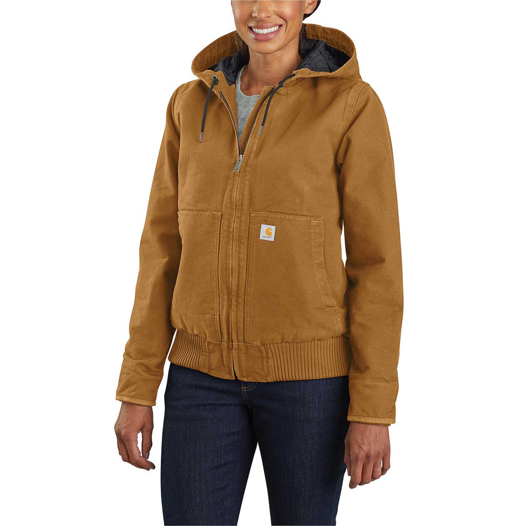 Carhartt Brown Carhartt Women's WJ130 Washed Duck Insulated Active Jac on model