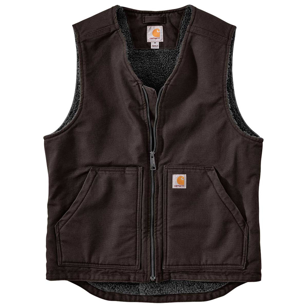 Dark Brown Carhartt 0V394-M Washed Duck Sherpa-Lined Vest