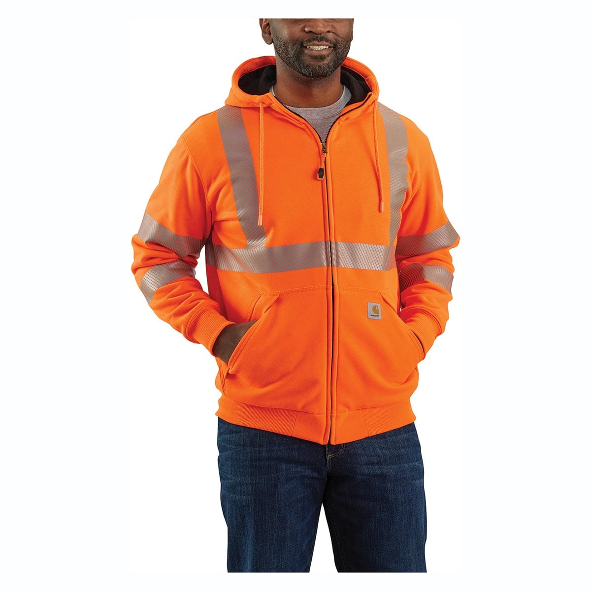 Bright Orange Carhartt ANSI Class 3 Loose Fit Midweight Full Zip Hi-Vis Sweatshirt