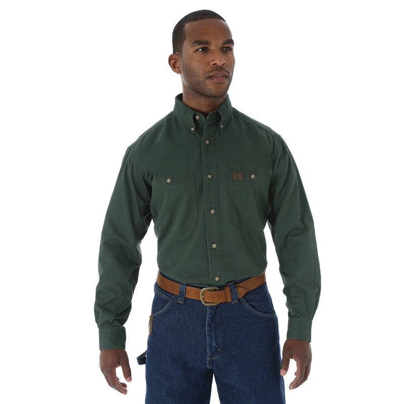 Wrangler Riggs Workwear Long Sleeve Button Down Solid Twill Work Shirt