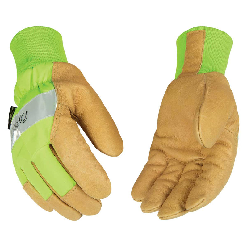 Kinco Insulated Pigskin Leather Palm Gloves, Bright Lime