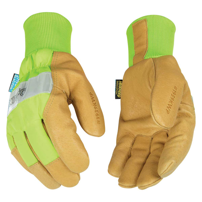 Kinco Insulated Waterproof Pigskin Leather Palm Gloves, Bright Lime