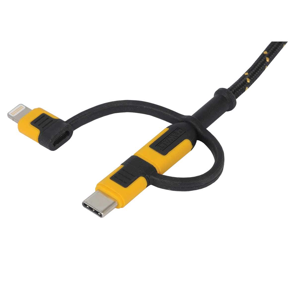 DEWALT Reinforced 3-in-1 Cable for Lightning, USB-C and Micro-USB
