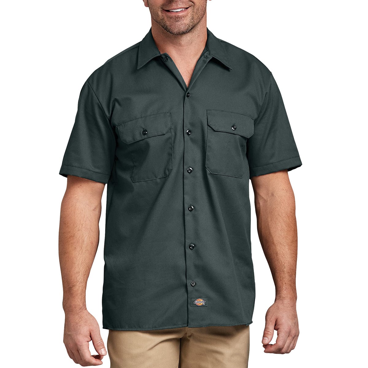 Hunter Green Dickies Short Sleeve Button Down Work Shirt