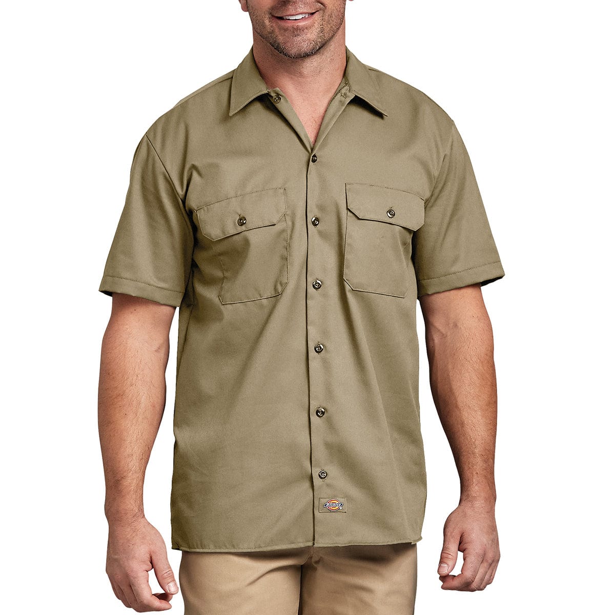 Military Khaki Dickies Short Sleeve Button Down Work Shirt