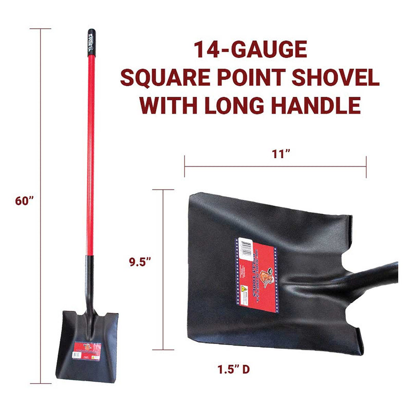Bully Tools 14-Gauge Square Point Shovel with Fiberglass Handle