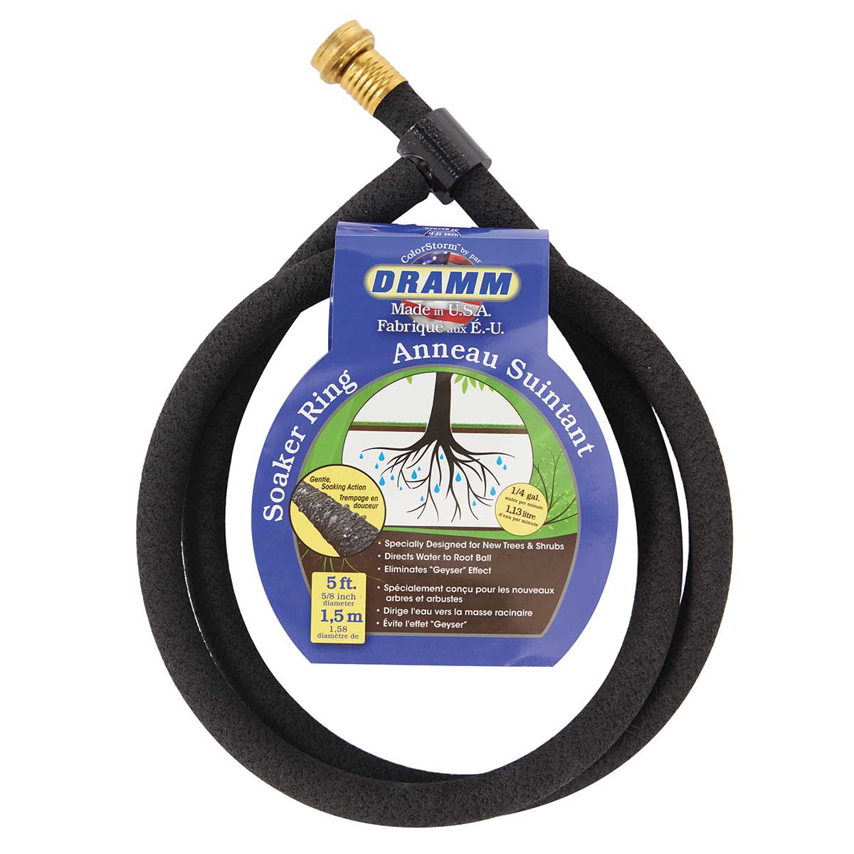 5' Dramm ColorStorm soaker hose for supplying watering to newly planted shrubs and trees.