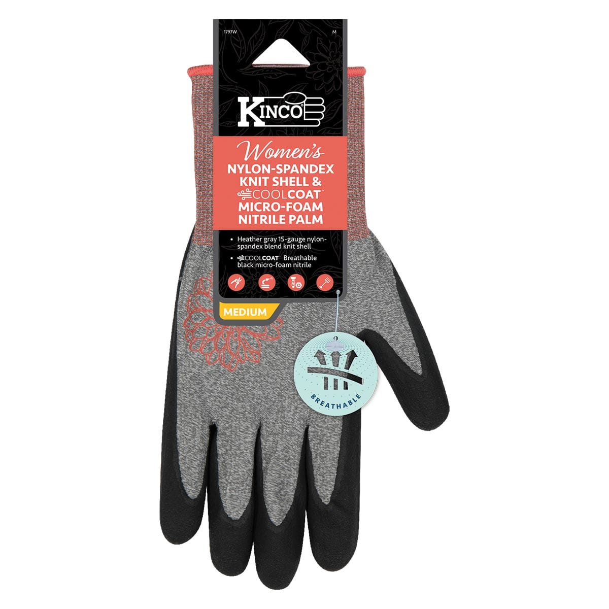 Kinco Women’s Nylon-Spandex Knit Shell & Micro-Foam Nitrile Palm Gloves