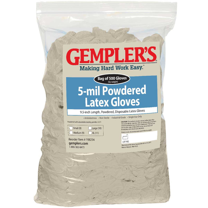 Gemplers 5-mil Powdered Latex Disposable Gloves, Bag of 500