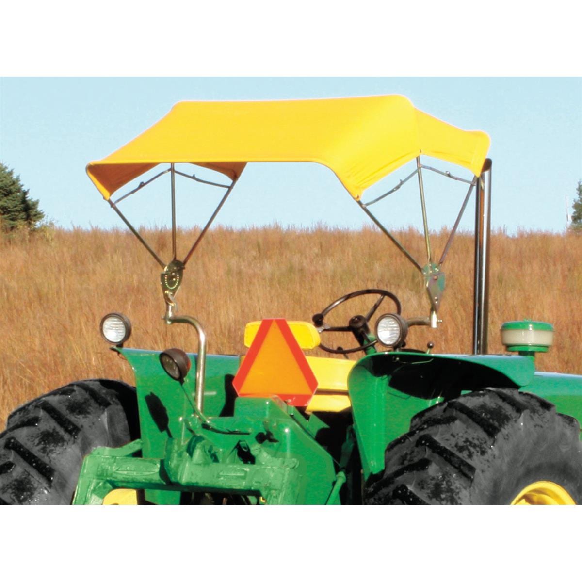 Rear view of 48"W Folding Buggy-Top Tractor Canopy on tractor