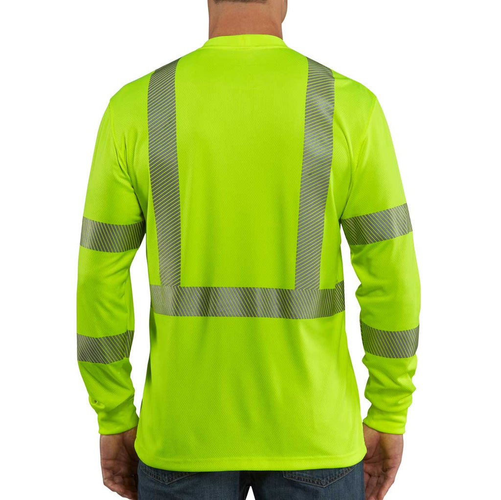 Back of Carhartt 100496 ANSI Class 3 Hi-Vis Force Long Sleeve T-Shirt on model