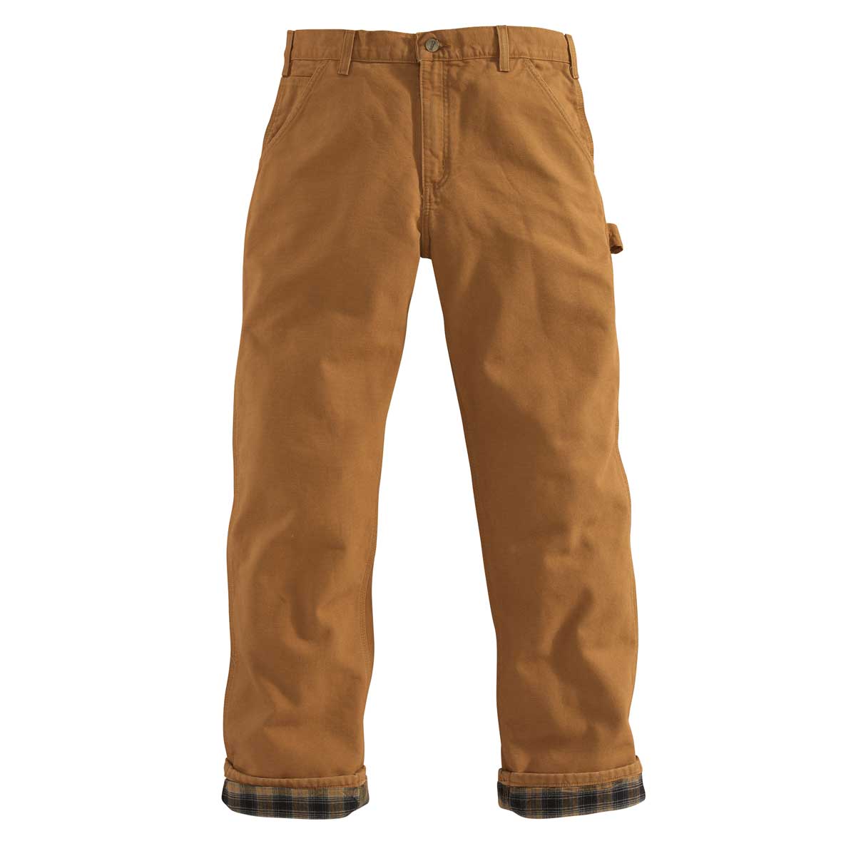 Brown Carhartt B111 Loose Fit Washed Duck Flannel-Lined Utility Work Pant