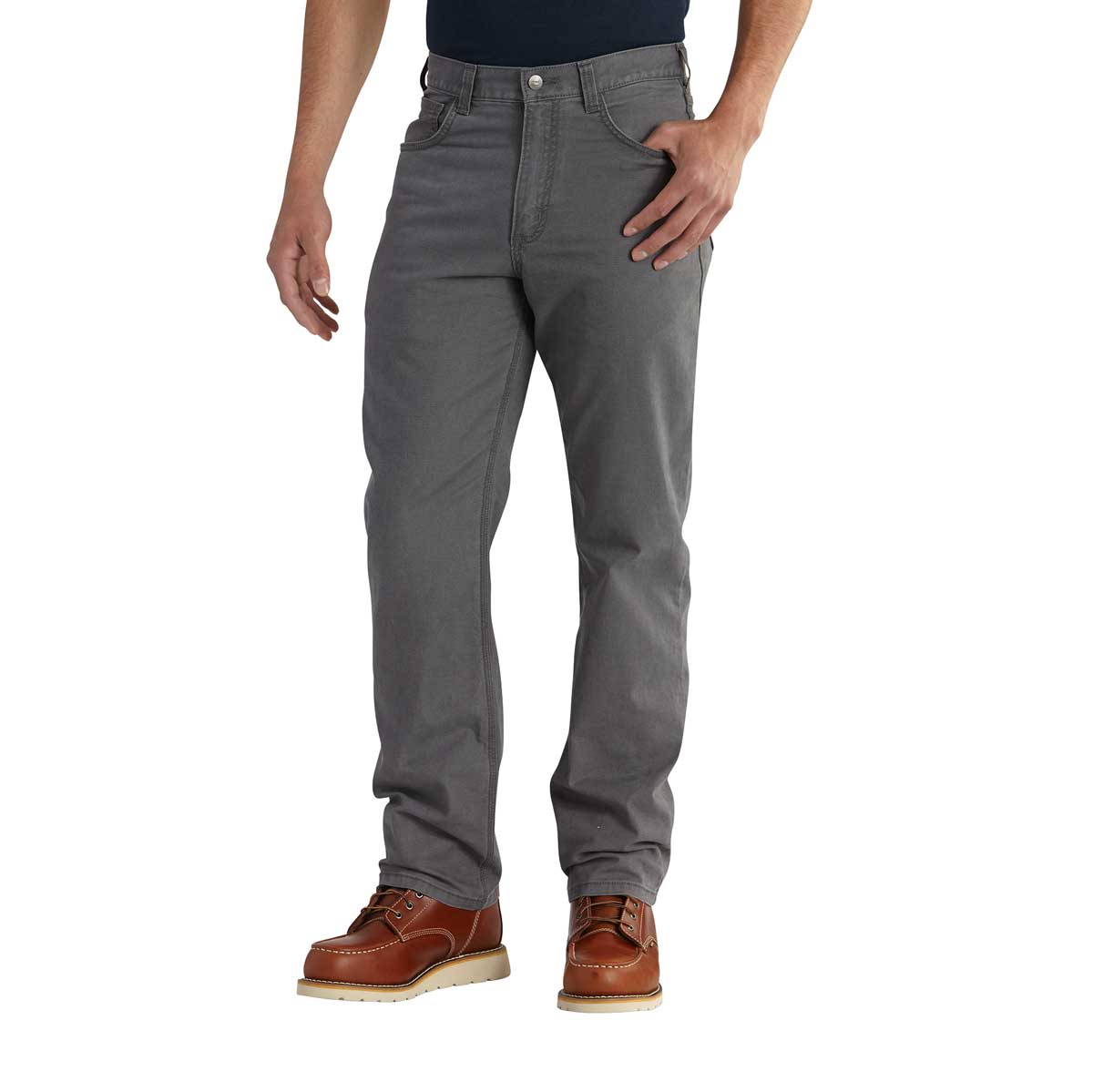 Carhartt Rugged Flex Relaxed Fit Canvas 5-Pocket Work Pant, Gravel and Hickory