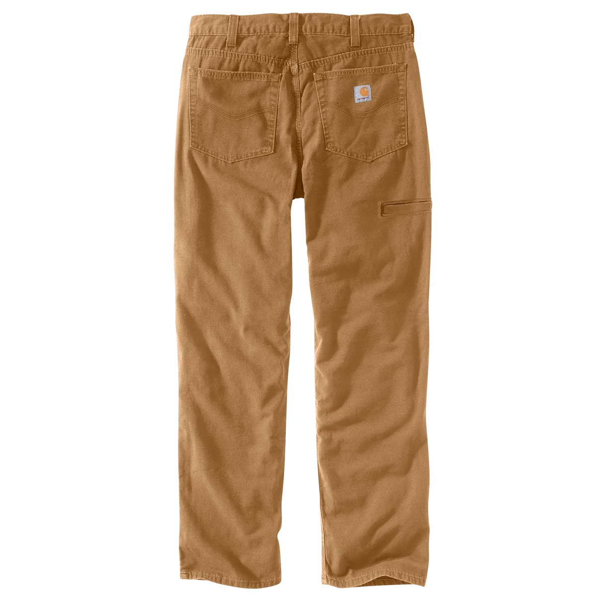 View of the back of the Carhartt Rugged Flex Relaxed Fit Canvas 5-Pocket Work Pant, Gravel and Hickory