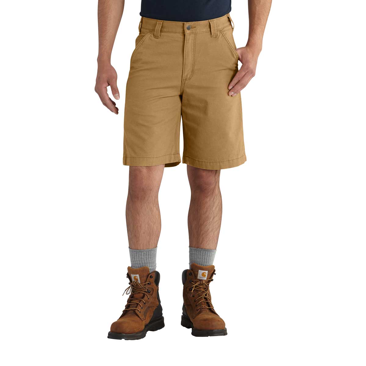 Front of Carhartt Rugged Flex Relaxed Fit Canvas Work Short on model