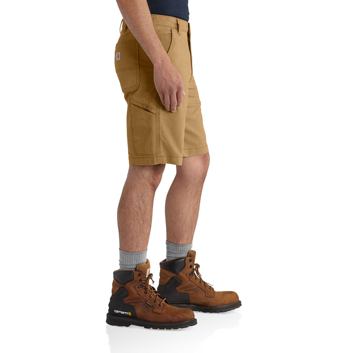 Right side of Carhartt Rugged Flex Relaxed Fit Canvas Work Short on model