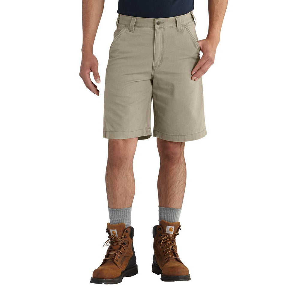 Tan Carhartt Rugged Flex Relaxed Fit Canvas Work Short on model