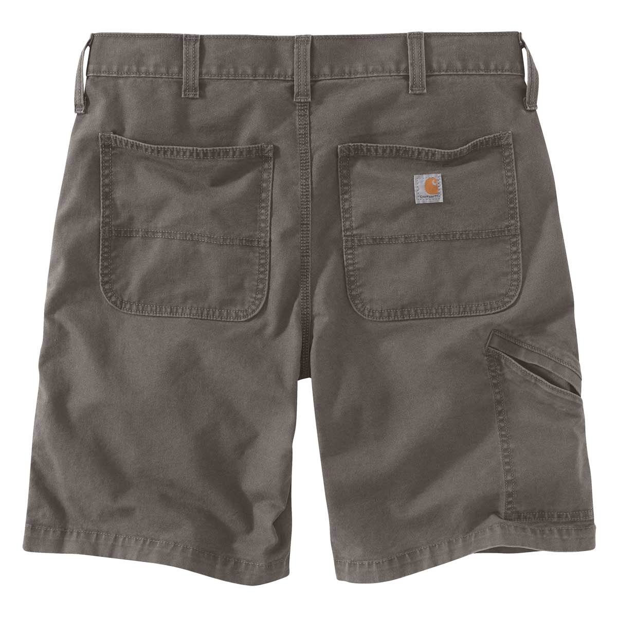 View of the back of the gravel Carhartt Rugged Flex Relaxed Fit Canvas Work Short