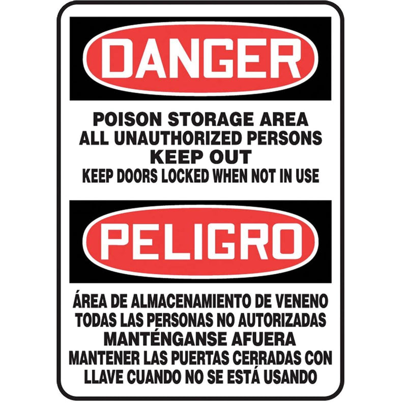 Bilingual "Danger - Poison Storage Area..." Warning Sign