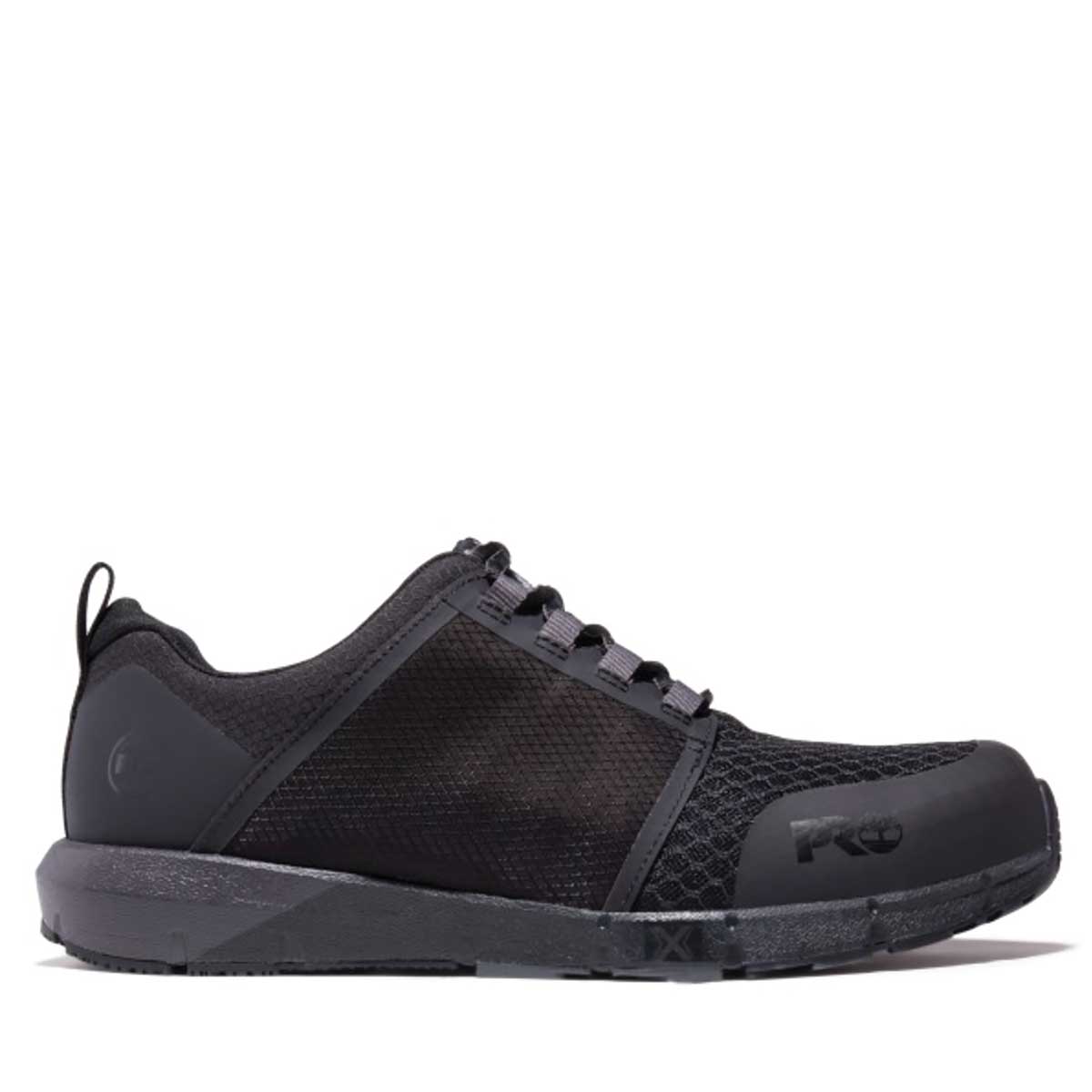 Side view of the black Timberland PRO Radius Composite Toe Athletic Shoe