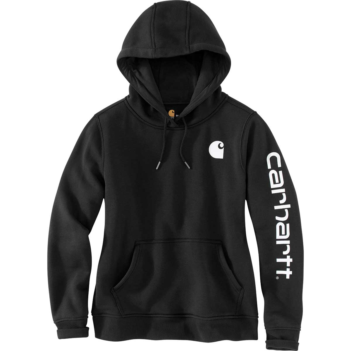 Black Carhartt Women's Relaxed Fit Midweight Logo Sleeve Hooded Sweatshirt