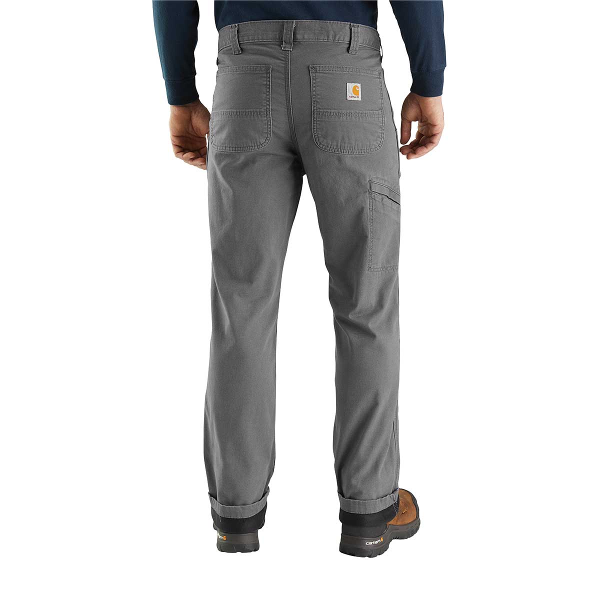 View of the back of the Carhartt Rugged Flex Relaxed Fit Canvas Flannel-Lined Utility Work Pant