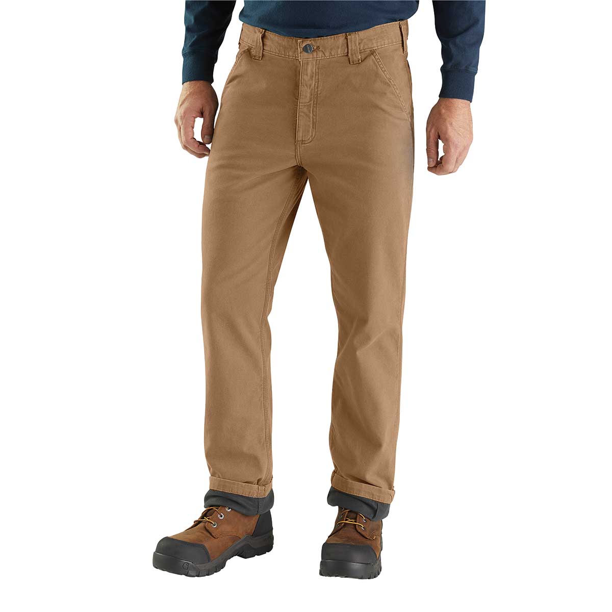 Dark Khaki Carhartt Rugged Flex Relaxed Fit Canvas Flannel-Lined Utility Work Pant