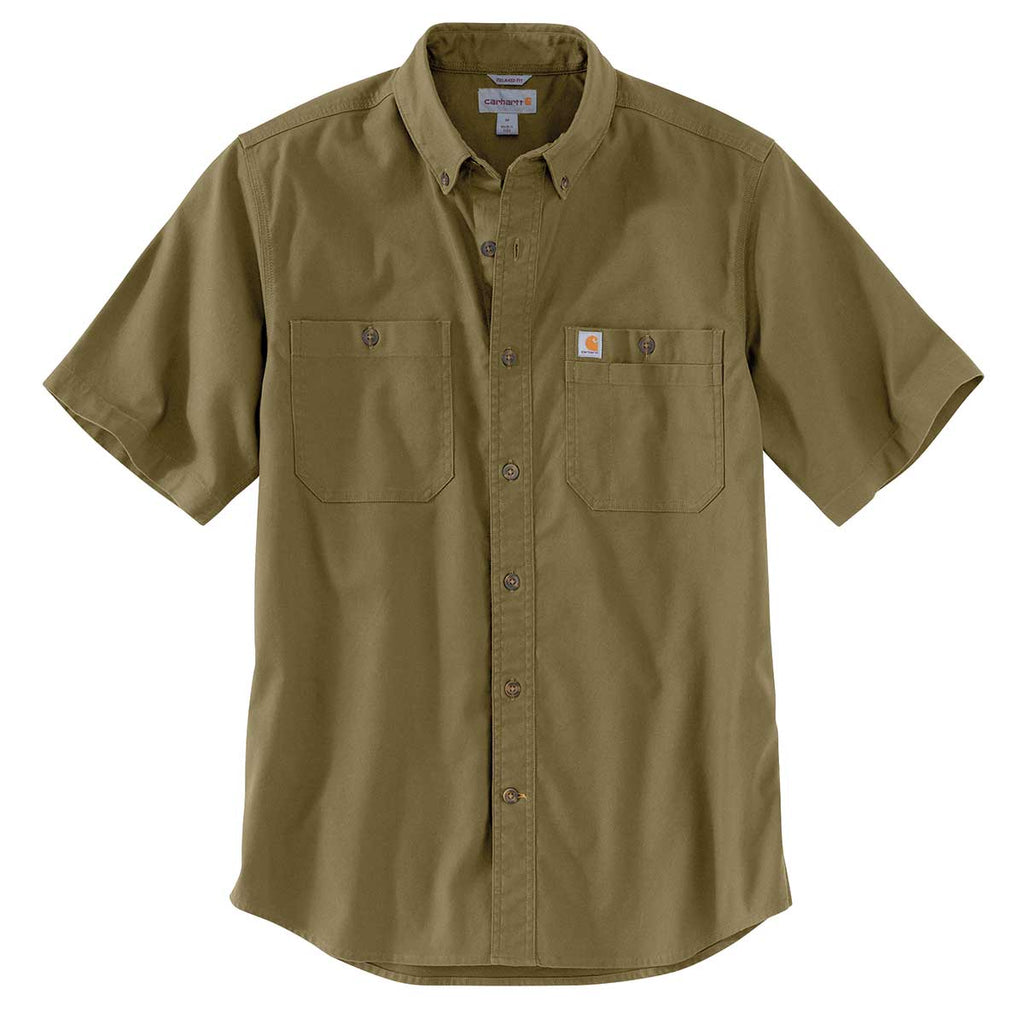 Military Olive Carhartt Men's Rugged Flex Relaxed Fit Midweight Canvas Short Sleeve Shirt