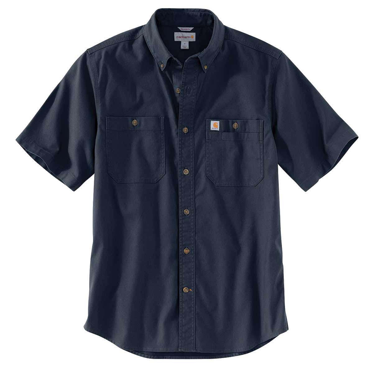 Navy Carhartt Men's Rugged Flex Relaxed Fit Midweight Canvas Short Sleeve Shirt