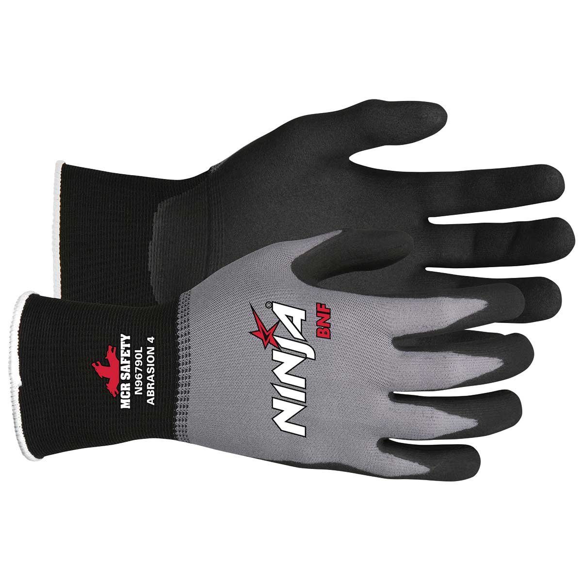 Memphis Ninja Flex Latex-Coated-Palm Gloves, Nylon Shell, Medium, Red/Gray