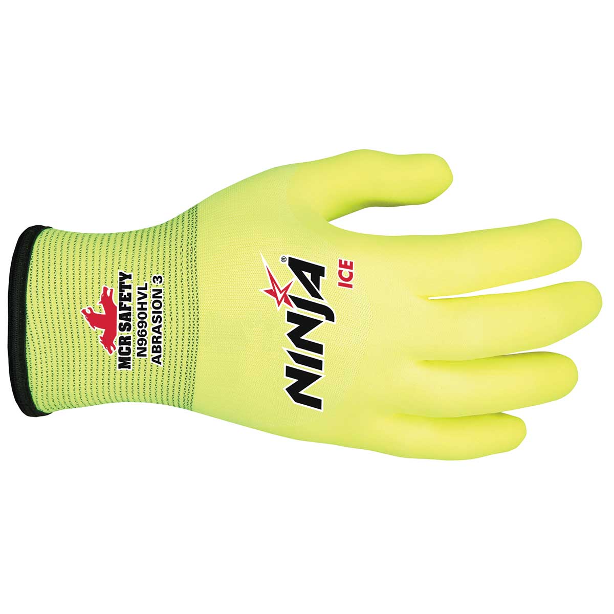 Front of the Ninja Ice Enhanced Visibility 15 Gauge Nylon Coated Hi-Vis Gloves