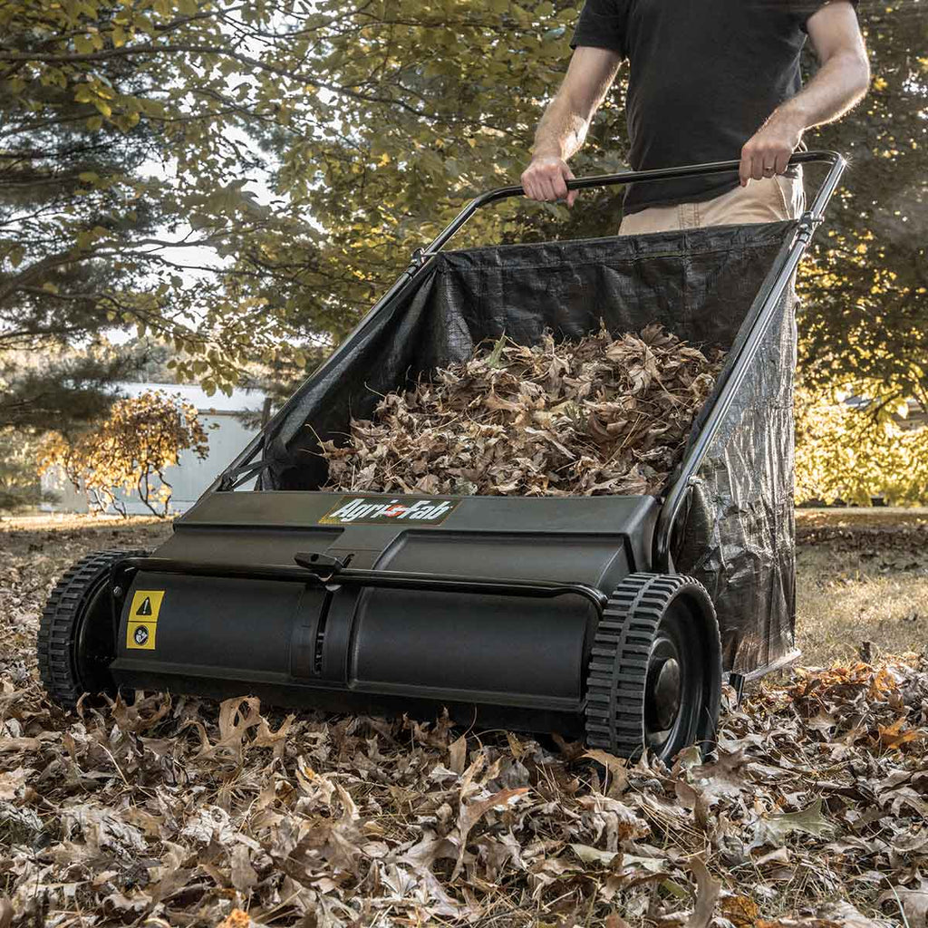 Agri-Fab 26" Push Lawn Sweeper In Use+++Agri-Fab 26" Push Lawn Sweeper In Use