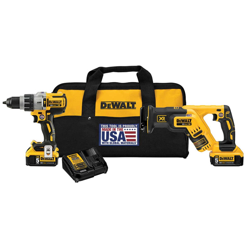 DEWALT 20 V MAX XR Lithium Ion Hammerdrill and Reciprocating Saw Combo Kit (5.0AH packs)