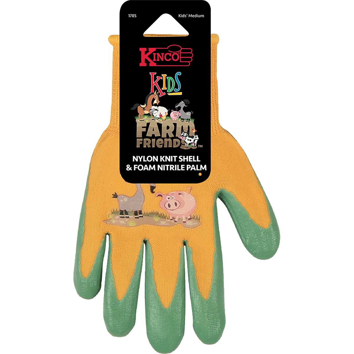 Kinco Kid's Farm Friends Nylon Knit Shell & Foam Nitrile Palm Gloves