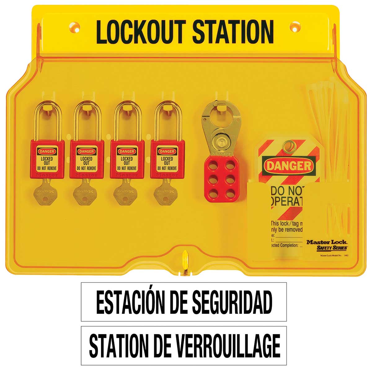 Master Lock 4-Lock Covered Lockout Station w/ Red Padlocks