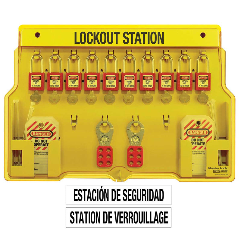 Master Lock 10-Lock Covered Lockout Station w/ Red Padlocks
