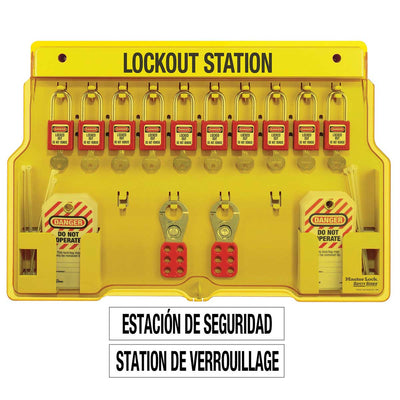 Master Lock 10-Lock Covered Lockout Station w/ Red Padlocks